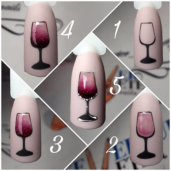 how to draw a glass of wine on nails
