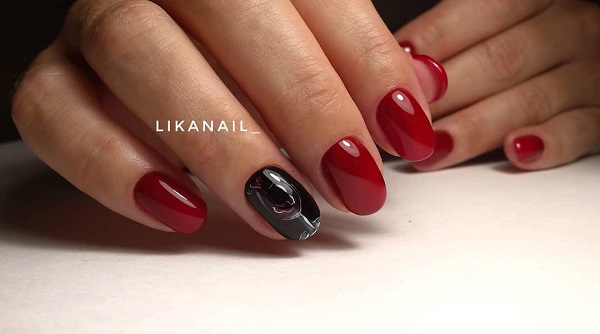 blood-red nail art with wine glass design