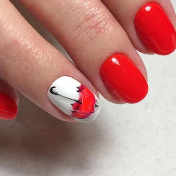 red umbrella nail design