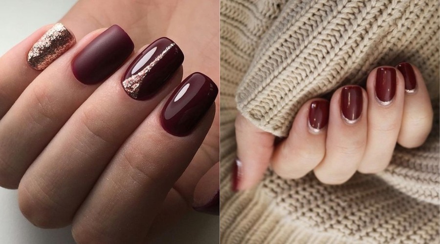 Maroon and Beige Almond Shaped Nail Design Ideas - wide 10