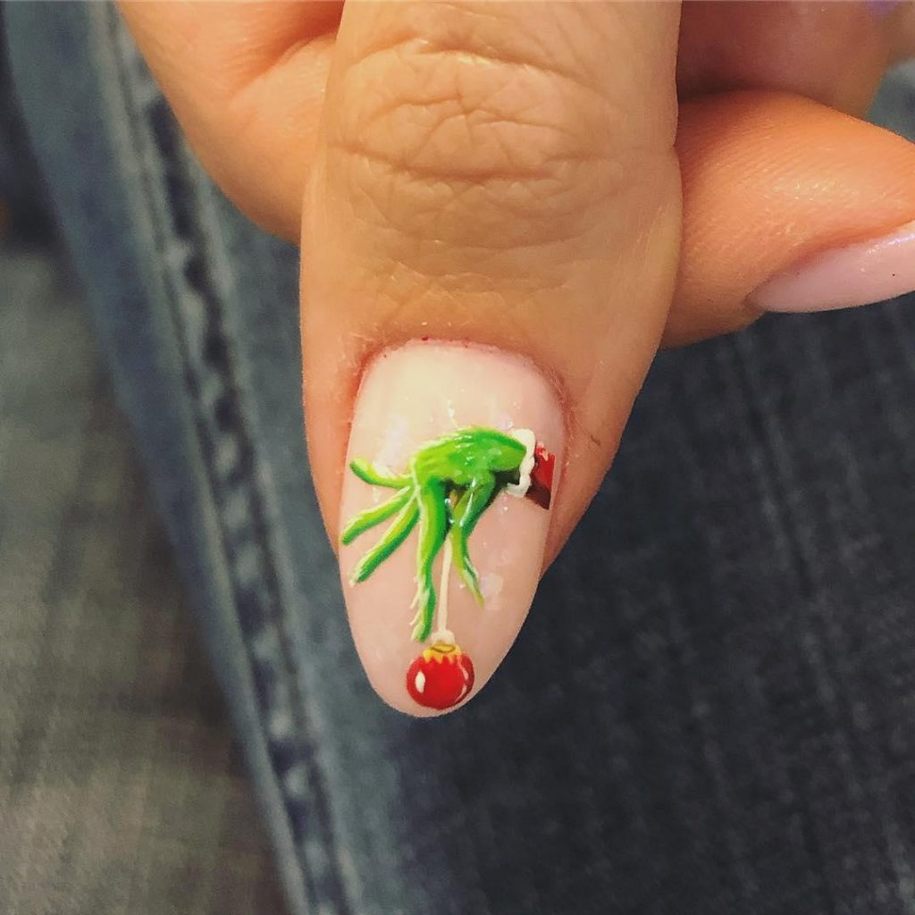 Grinch`s hand nail art