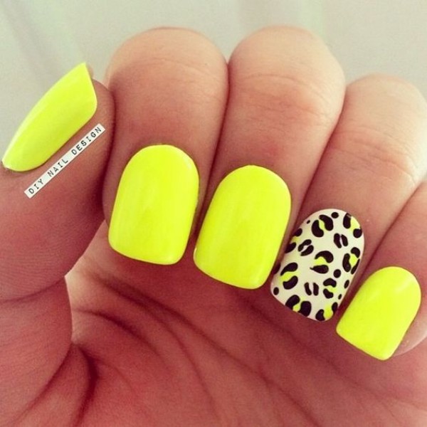 yellow leopard nails