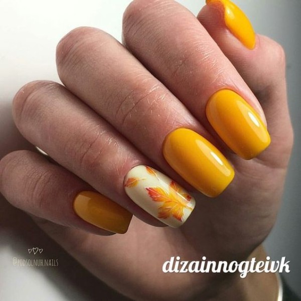 yellow autumn leaves nail art