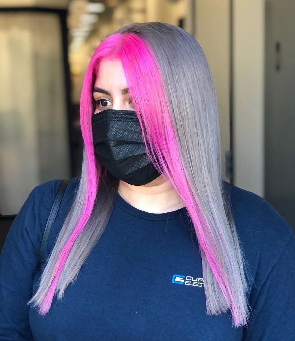 Silver Hair with Pink Money Pieces
