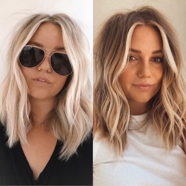 Blonde Mid-Length Hairstyle with Blonde Face-Framing Balayage
