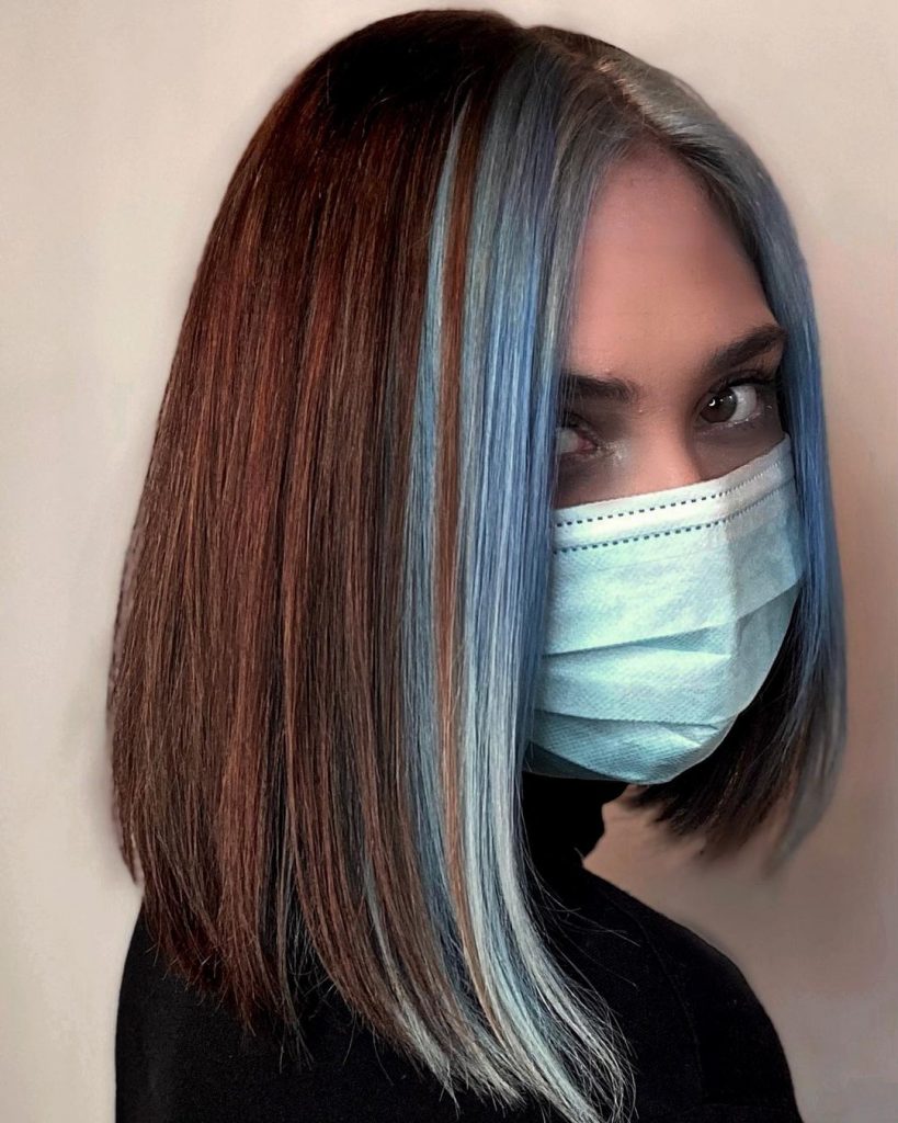 Brown Hair Bob with Blue Money Pieces