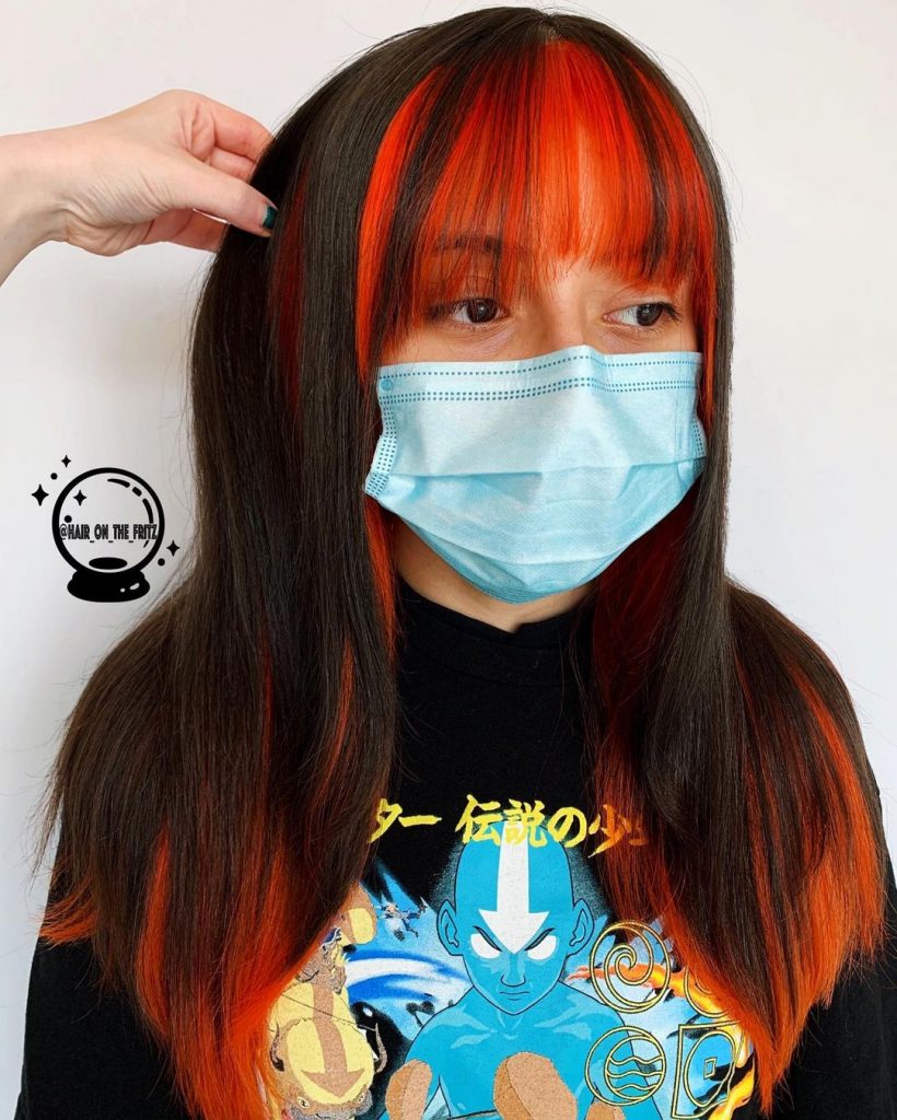 Bright Orange Hair Highlights Money Pieces Technique