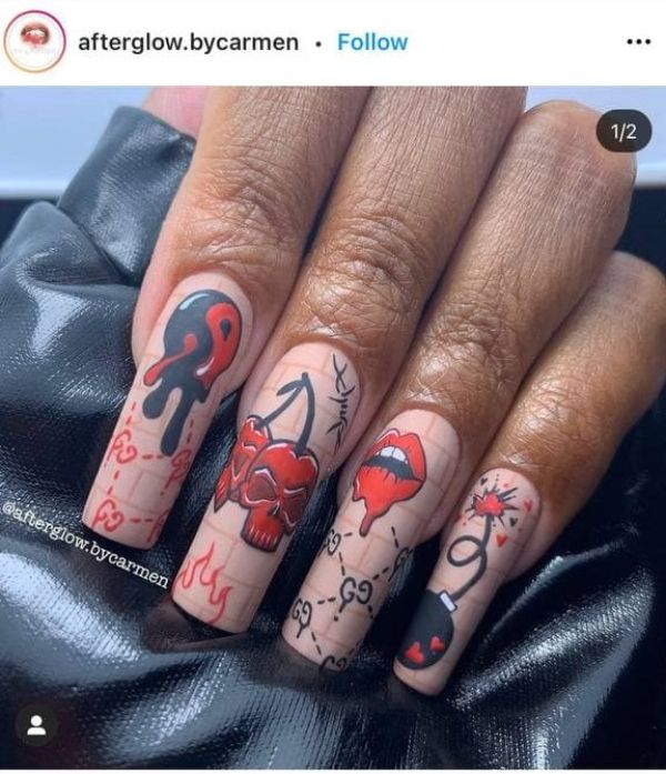 30 Photos of the Coolest Tattoo Nail Designs That Are Trendy in 2024