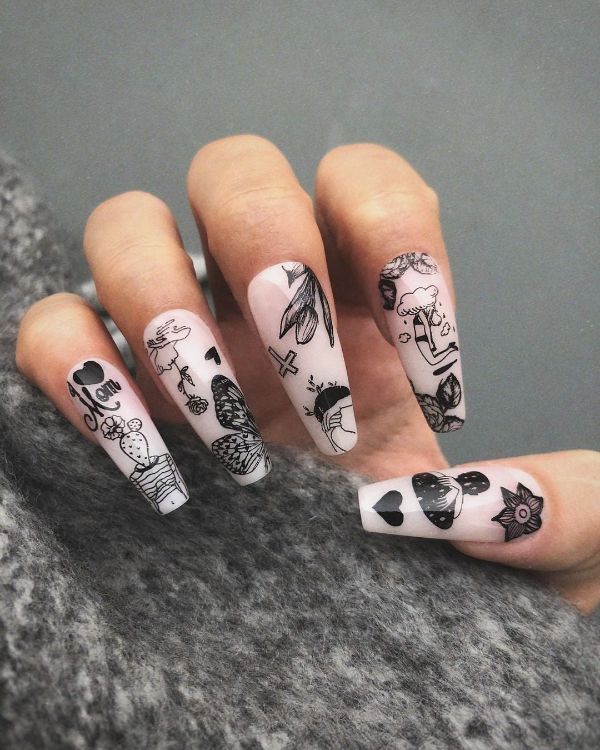 tattoo acrylic nails