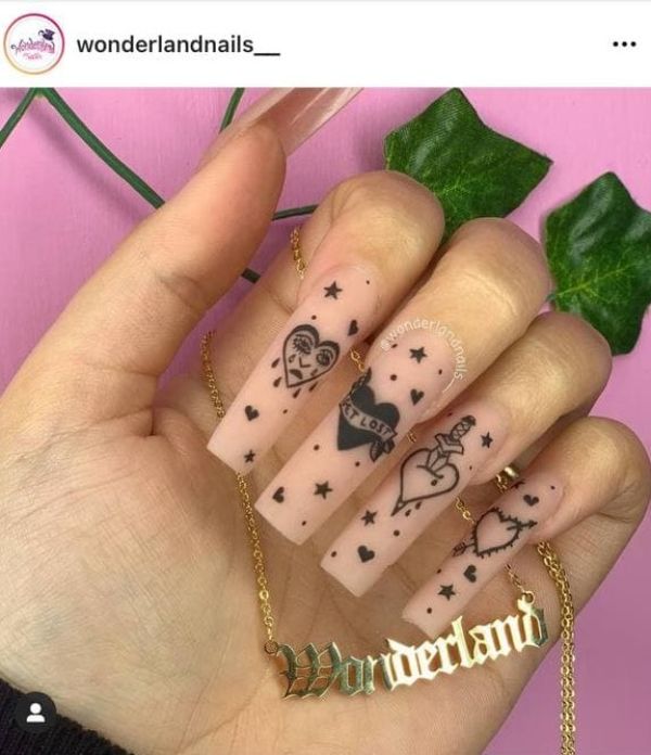 Acrylic Manicure with Tattoos