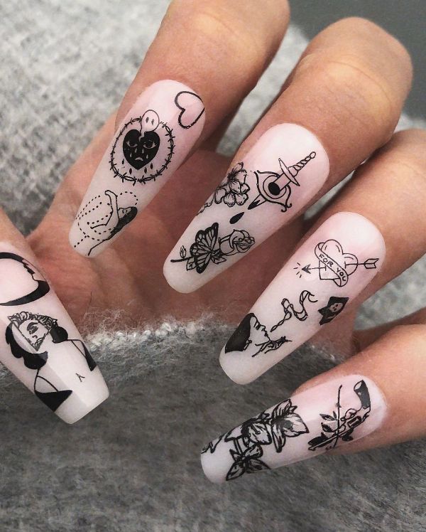 tattoo acrylic nails