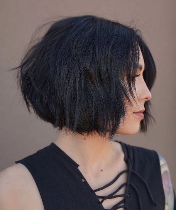 No-Bangs Dark Brunette French Bob