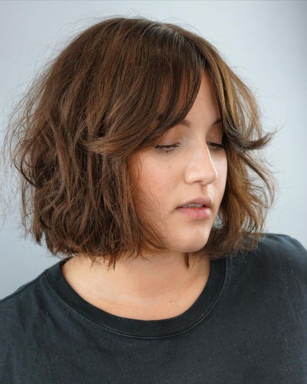 Dark Red French Bob with Curtain Bangs