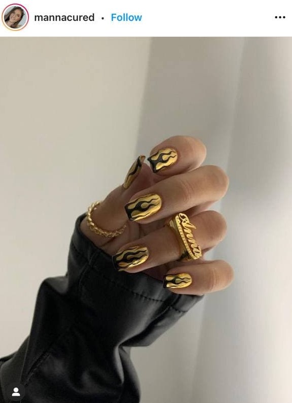 Gold Metallic Flame Nails