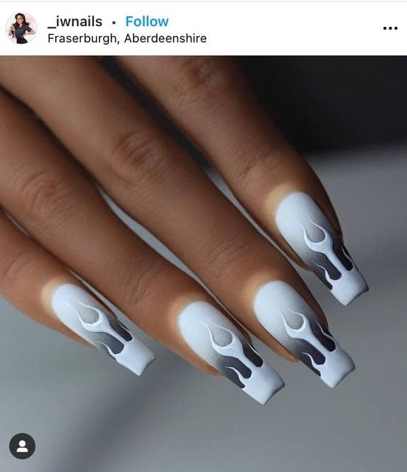 White and Gray Nails with Fire