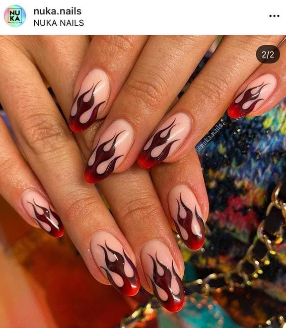 Bordeaux Fire Flames Nails