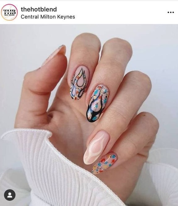 Colorful Decorated Flame Nails