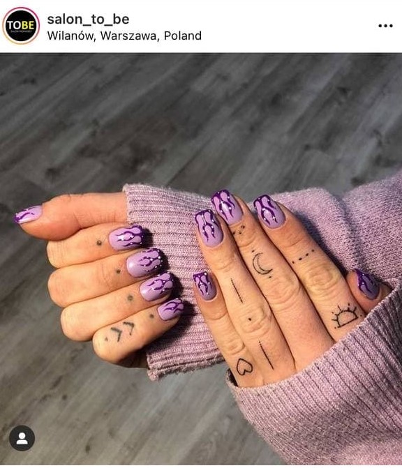 Marvelous Light Violet and Dark Purple Flames Nails