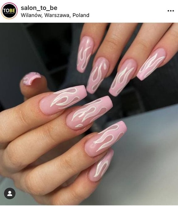 Long Cotton Candy Nails with Flames