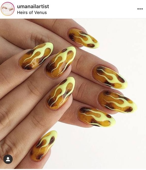 Leopard Yellow Flame Nails