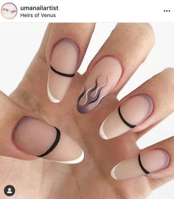 Beige Matte Flame NailArt Design