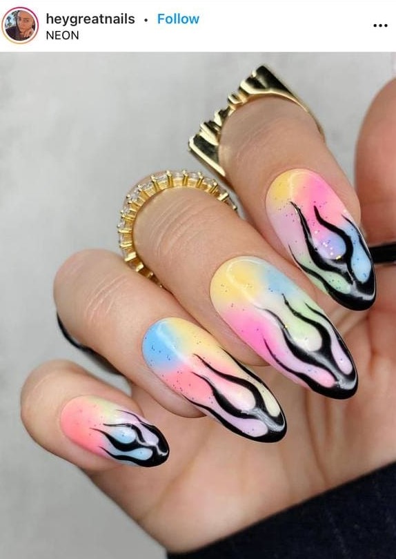 Bright Colorful Flame Nails