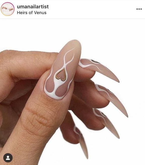 Matte Beige and White Flame Nail Art Idea