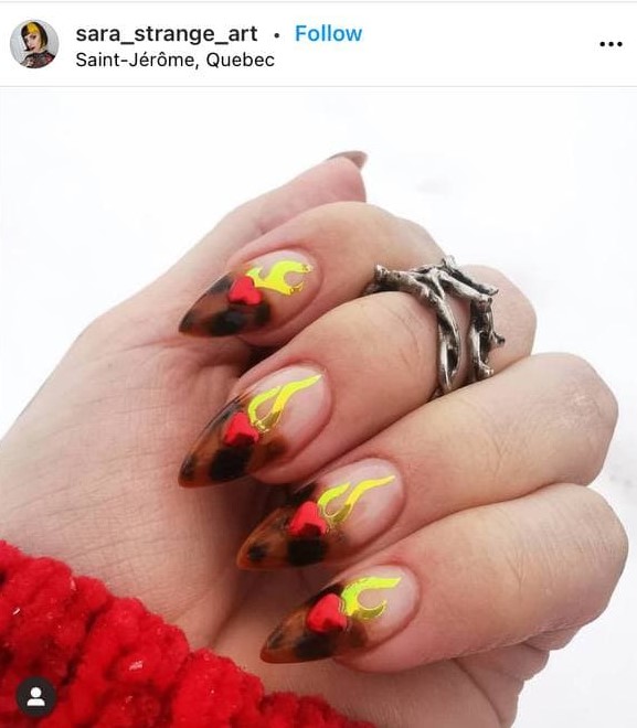 Leo Flame Nails with Hearts