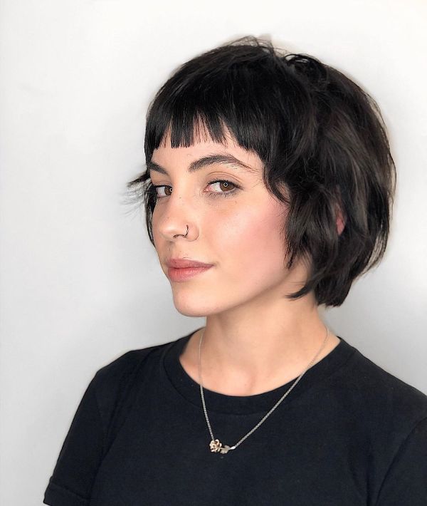 Dark French Bob Hair with Jagged