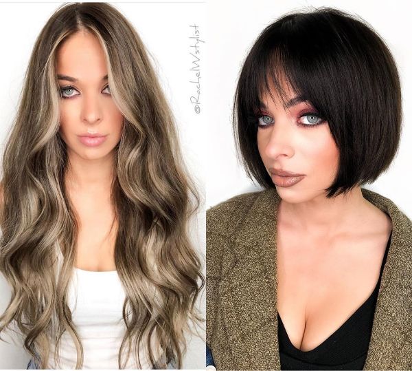 Dark Brunette French Bob for Blondes with Blue Eyes