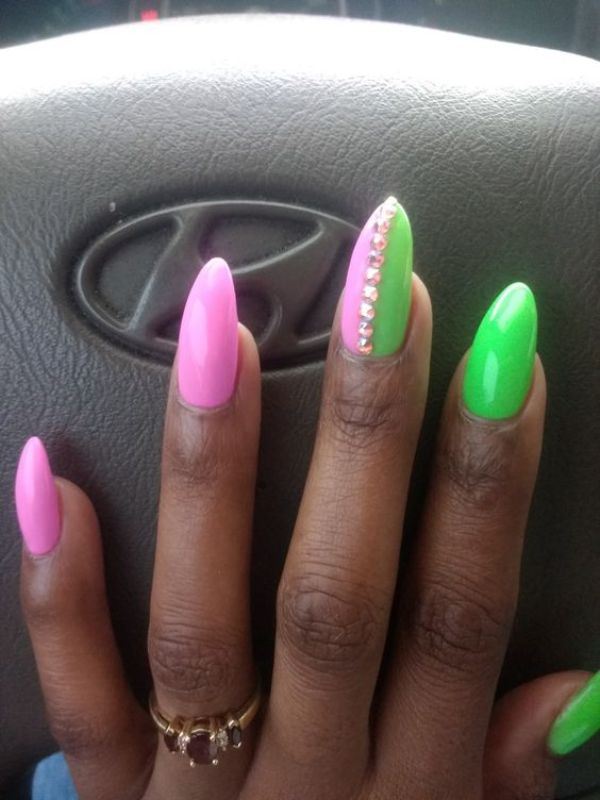 nail Designs in Green and Pink