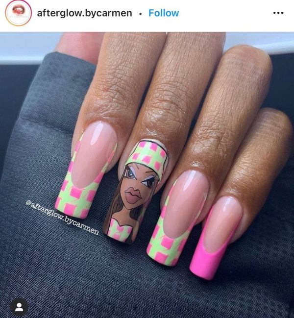 Nails in Green and Pink