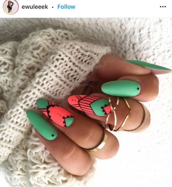 Green and Pink Manicure Ideas