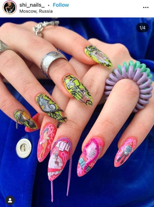 Nails in Pink and Green