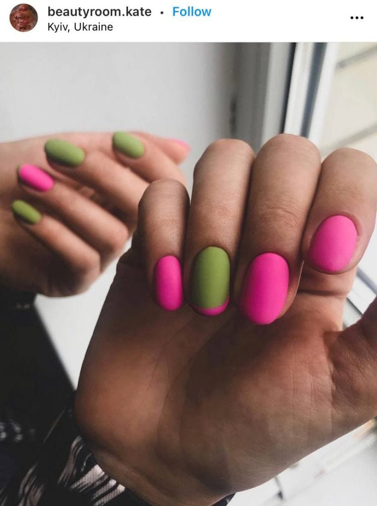 French Pink and Green Nails