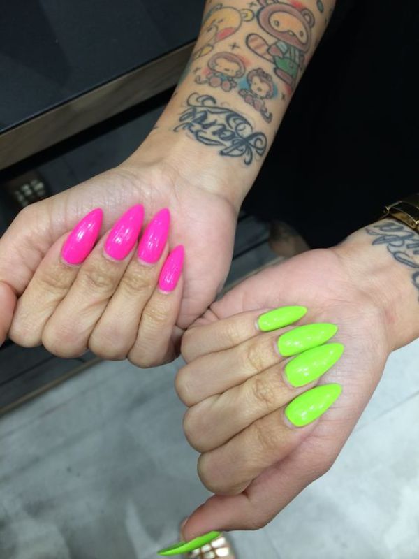 Pink and Green Shades Nails
