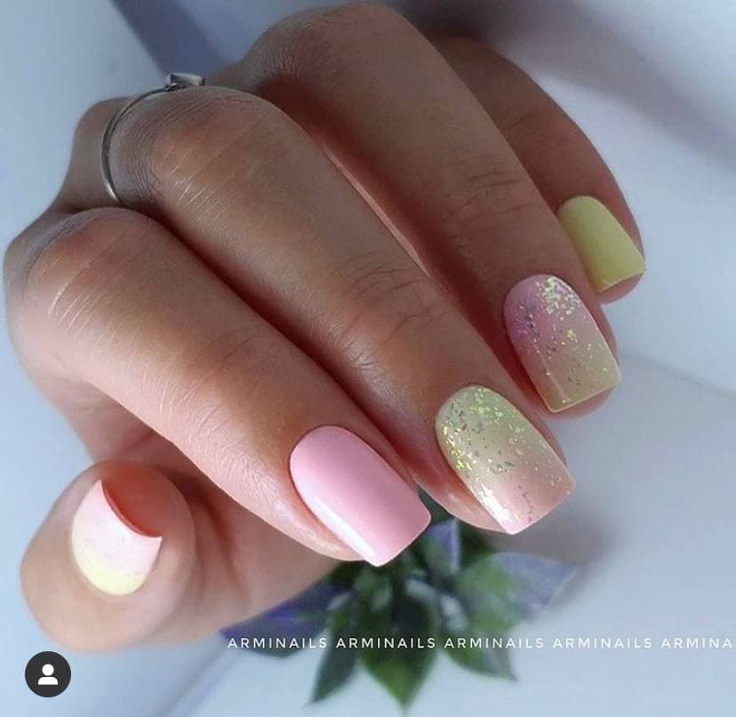 Very Light Pink and Green Nails
