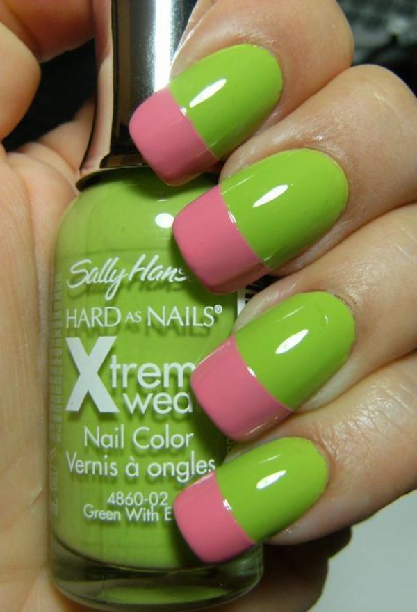 Pink and Green Nail Art Design