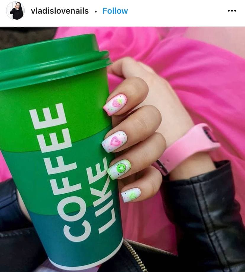 Cute Pink and Green Nails for Women