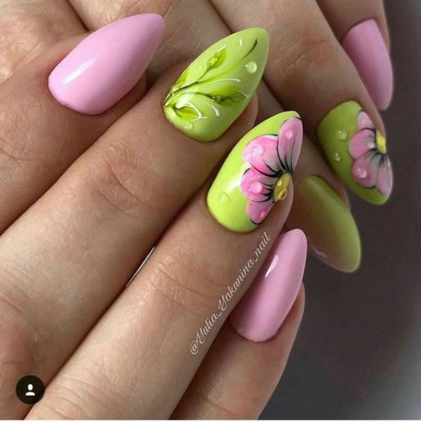 Pink and Green Manicure