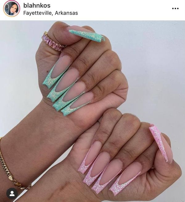 Pink and Green Nail Design
