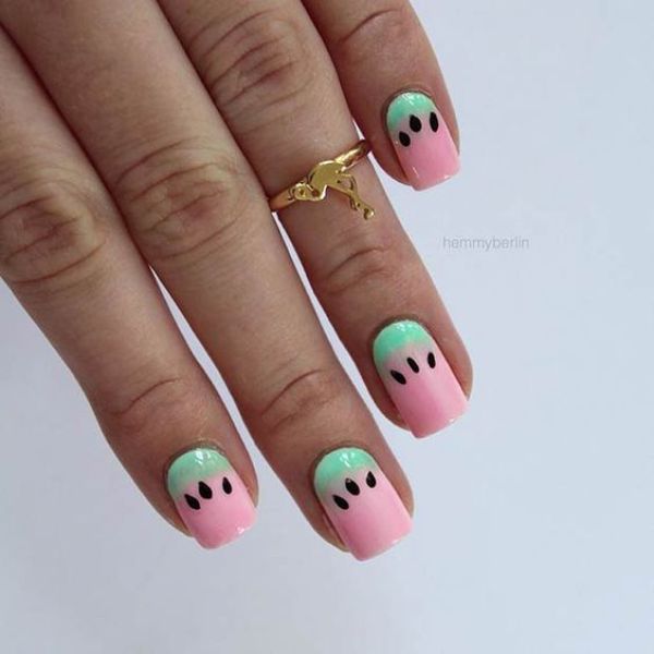 Green and Pink Nail Design