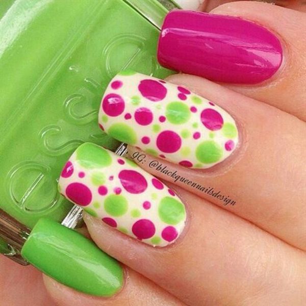 Green and Pink nail Art Design