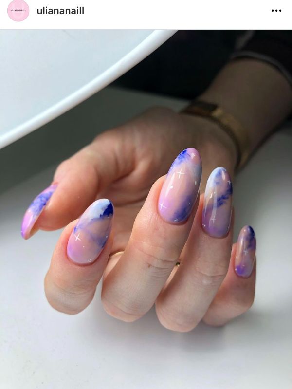 Light Purple Nail Design with Blue and Beige