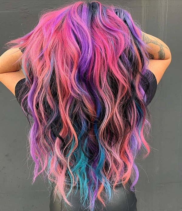 Blue and Pink Colored Hairstyle