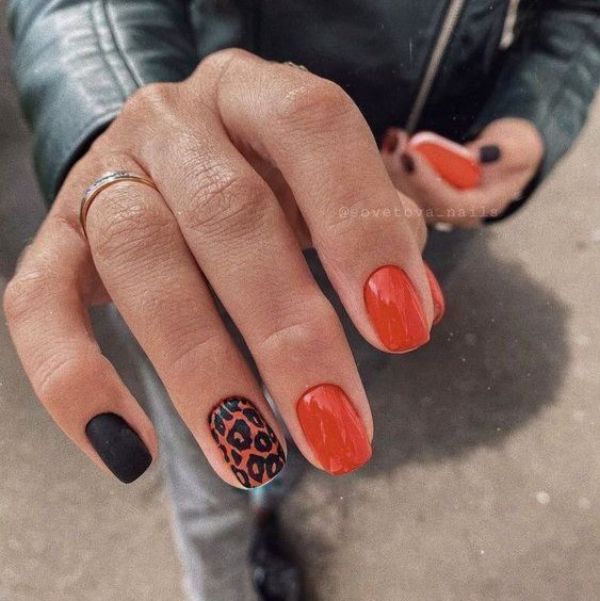 Orange Nail Colors with Leopard Print
