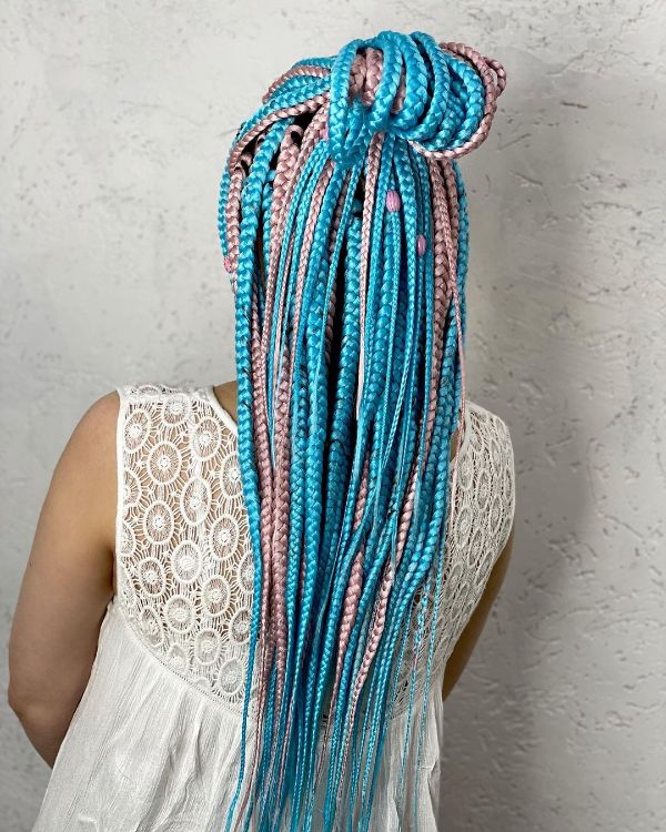 Pink and Blue Braided Hairstyle Long