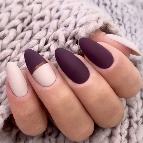 Dark Burgundy and Purple Nail Art