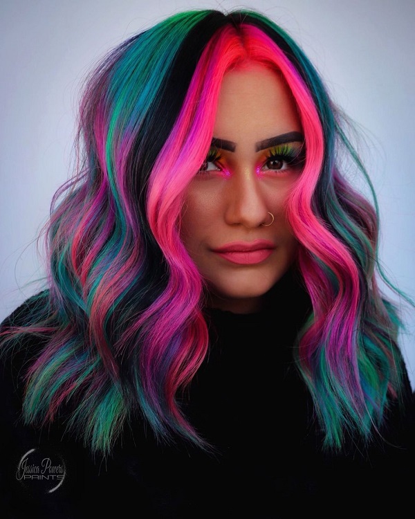 Pink and Blue  Face-Frame Hairstyle