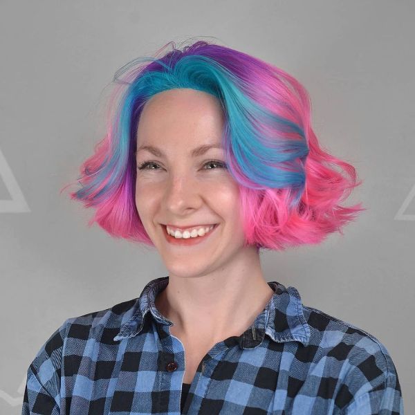 Short Curled Pink and Blue Hair